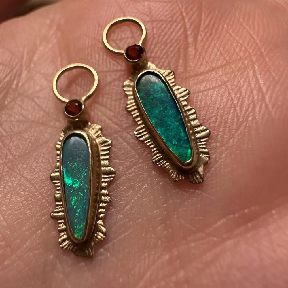 10k custom one of a kind opal and citrine hoop charms - Picture 6 of 11
